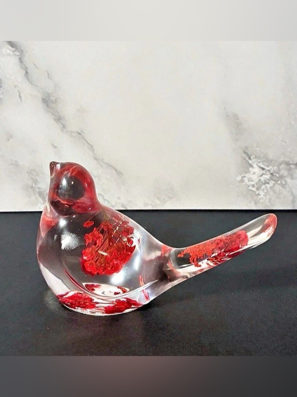 Handcrafted “Scarlet Whisper” Botanical Resin Bird Figurine - Small